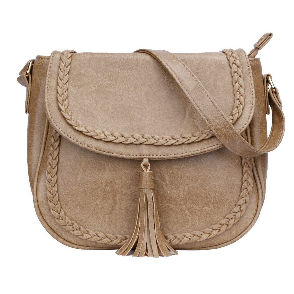 Vintage Flap Crossbody Bag with Tassel - 9x8.5x3.8 Inches